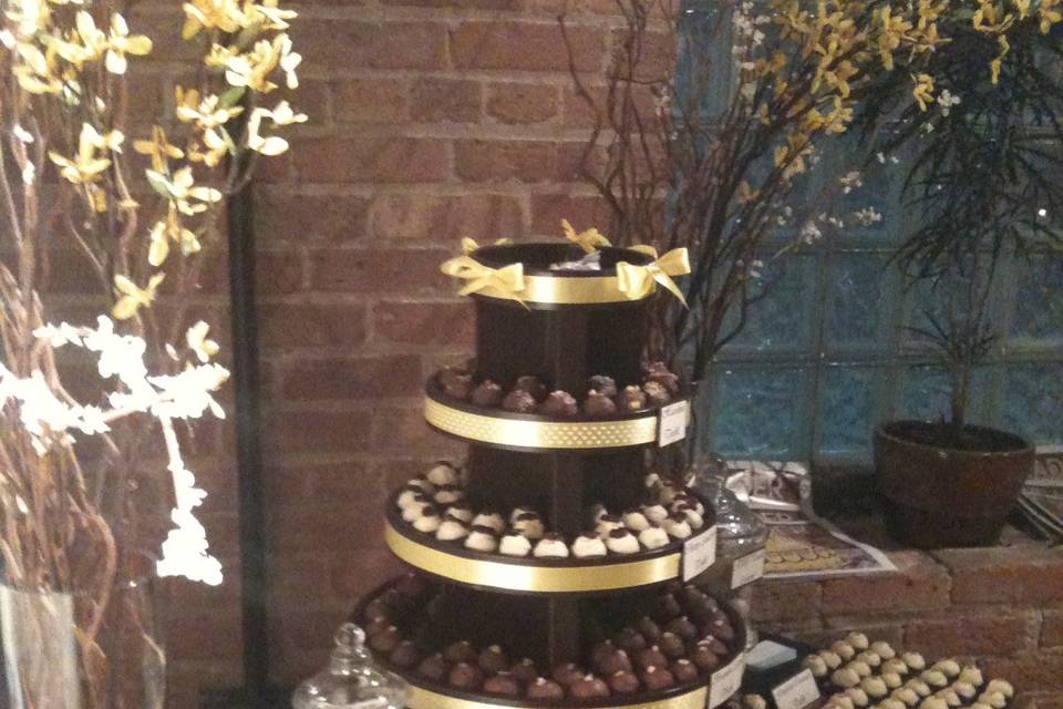 Classic fall sweets table, with assorted truffles, fleur de sel caramels, and soft honey caramels.