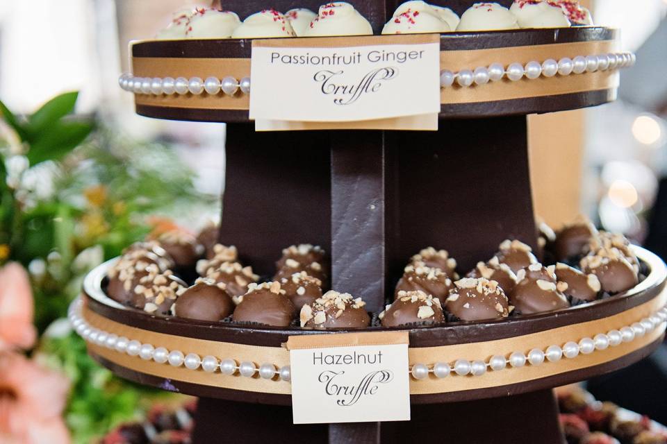 Our lovely truffle tower, all dressed up and ready to party!