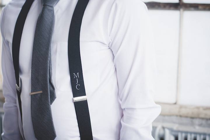 Black monogram suspenders