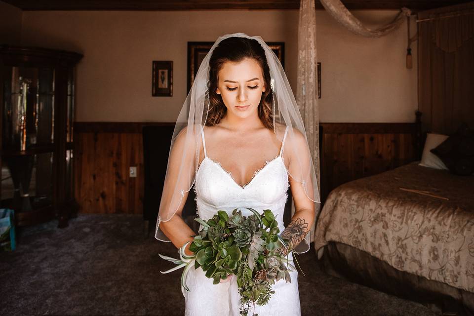 A bride and her bouquet