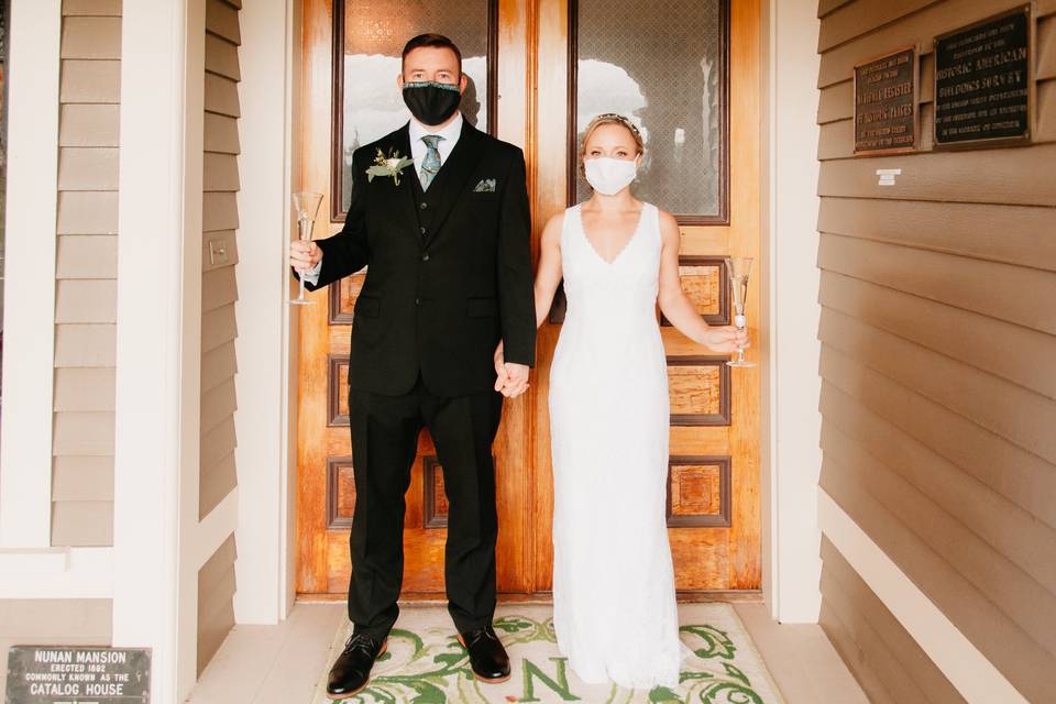 Married couple in masks