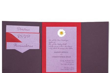 High glamour without the high price, these stunning Scarlett Wedding Invitations add a glamorous finish and a truly tasteful touch! A traditional monogrammed emblem gets a trendy touch when placed whimsically in the corner of these wonderful wedding invitations. You can make these Scarlett Wedding Invitations fit your exact style. Play around with our 24 ink colors and more than 90 paper colors to create a truly custom invitation style...at no extra cost!