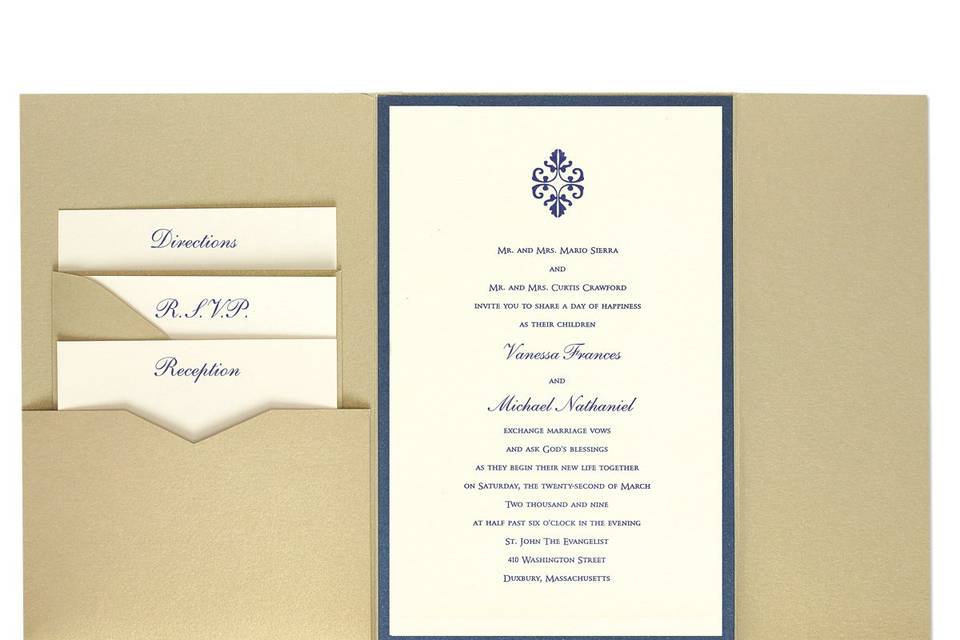 A popular and sophisticated choice, the 6 x 9 Gate Folio Pocket Wedding Invitation is available in over 90 paper colors. Exclusive to MyGatsby, these elegant invitations allow you to choose from a variety of paper, ink and envelope colors. Mix and match to create the wedding invitation combination of your dreams.