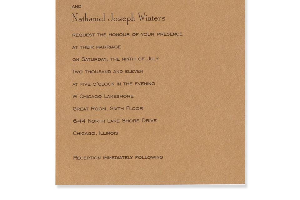 The stylish simplicity of these beautiful Gina Wedding Invitations creates a truly tasteful statement. With an elegant monogram emblem and an otherwise completely traditional layout, these Gina Wedding Invitations will never be out of style. Mix and match from over 90 gorgeous paper colors, and 24 ink colors, and pick your favorites! Gina Wedding Invitations will be the perfect complement to your graceful wedding event.