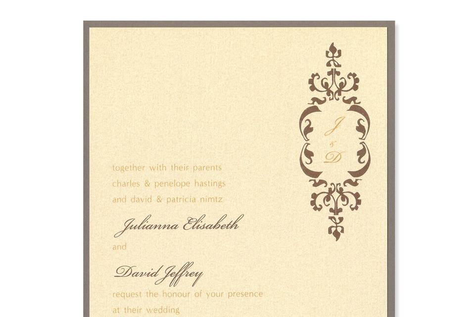 Exquisitely elegant, these stunning Savannah Wedding Invitations add a touch of delicate decoration to an otherwise truly traditional style. These lovely invitations manage to be both contemporary and classic. You can create your dream wedding invitations at MyGatsby. Simply browse our 90+ pretty paper colors and 24 ink colors, and choose your favorites! These Savanna Wedding Invitations will be made especially for you!