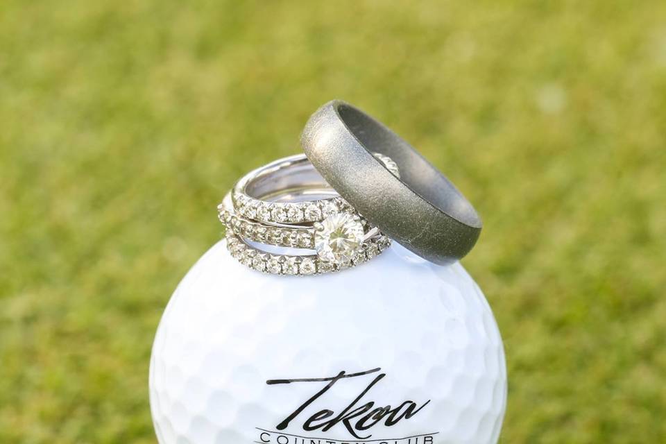 Wedding rings with golf ball