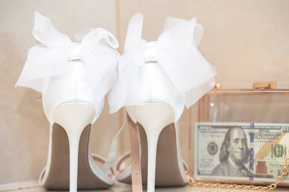 White bridal heels with oversi