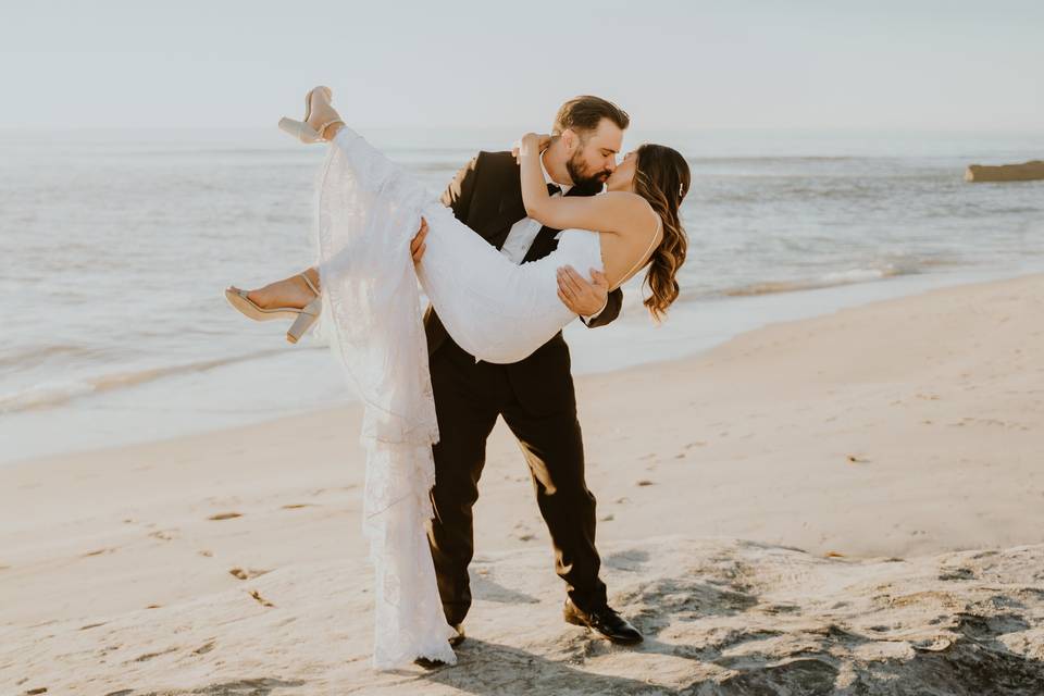 Bride and groom at the beach