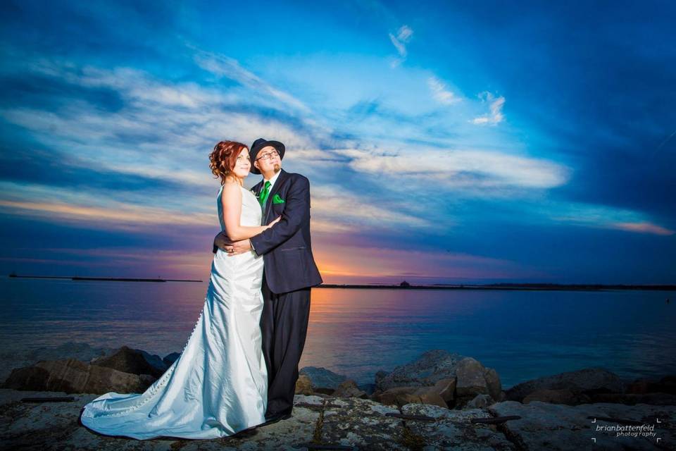 Sunset wedding couple