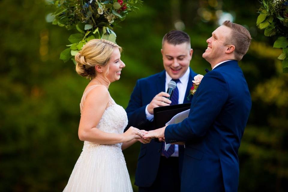 Couple exchanging rings