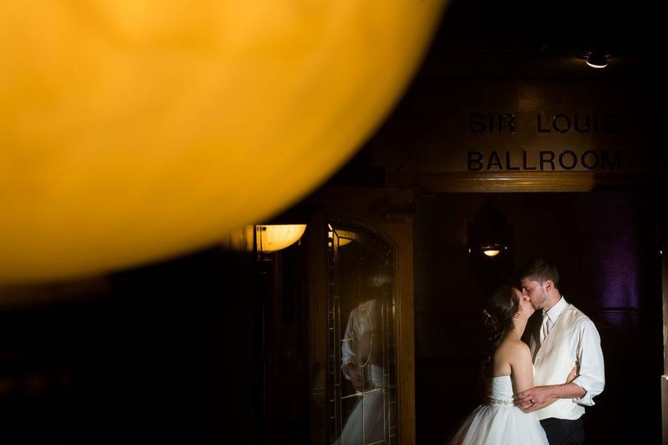 Bride and groom kissing