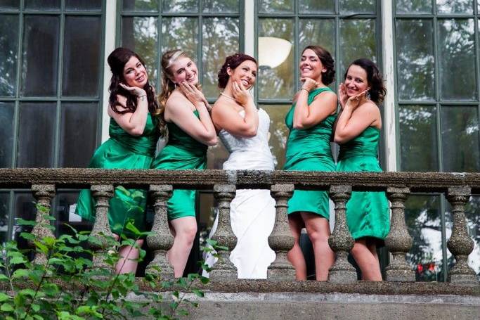 Bridal party at window