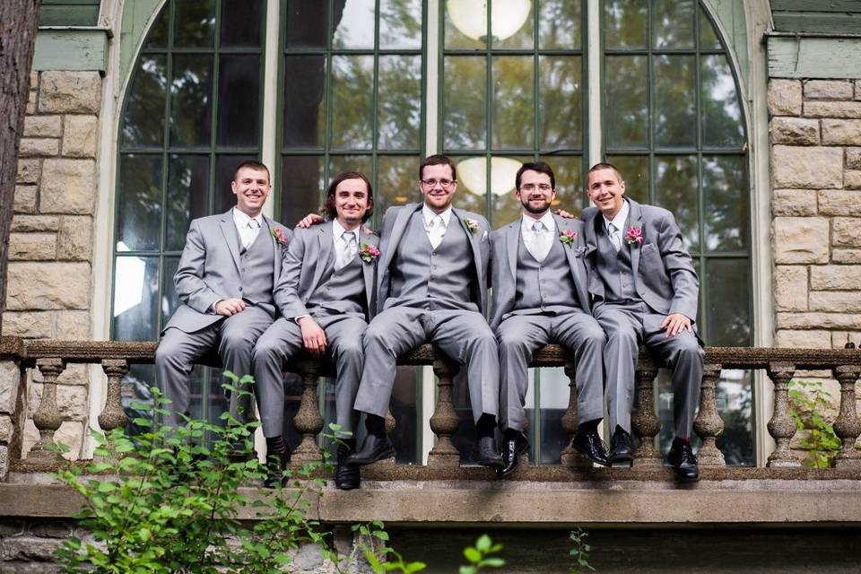 Groomsmen at window