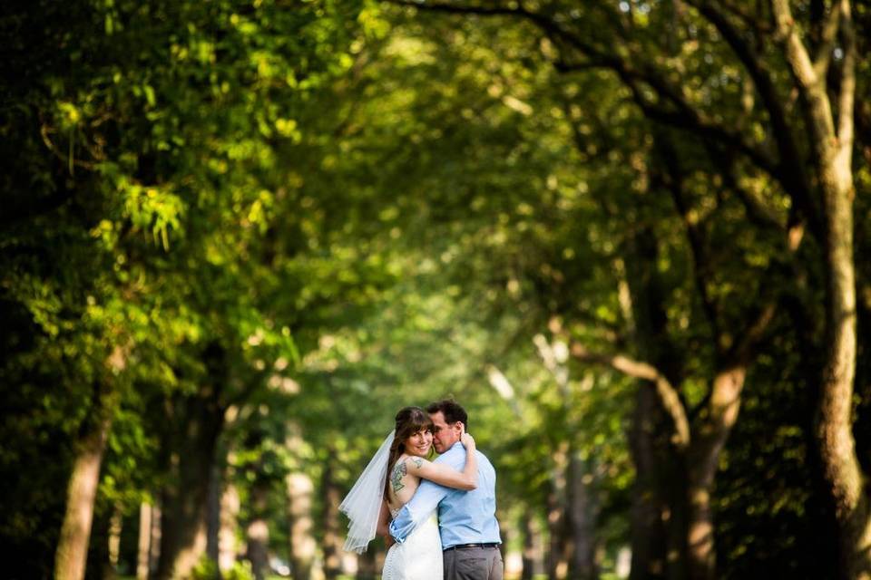 Couple under trees