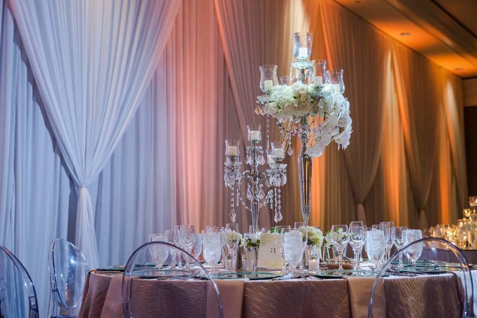 Table setup with lantern centerpiece