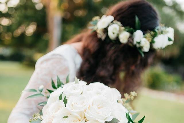 The bride holding her bouquet