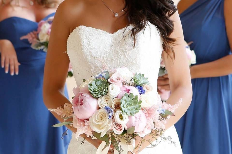 The bride holding her bouquet