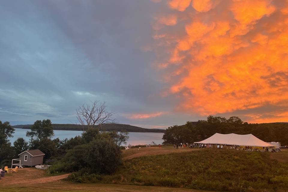 Tent & bay at sunset