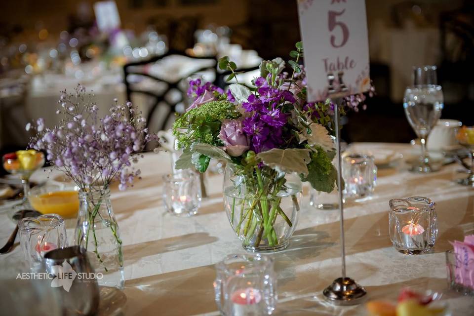 Table setup with flower centerpiece