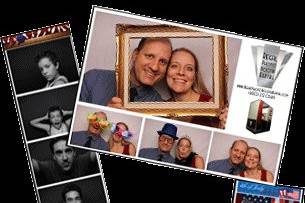 Choice of 2x6 photo strips or 4x6 photo print.  Customizable logo, text, and background.