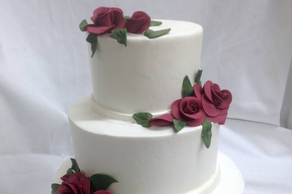 Red fondant rose tiered cake
