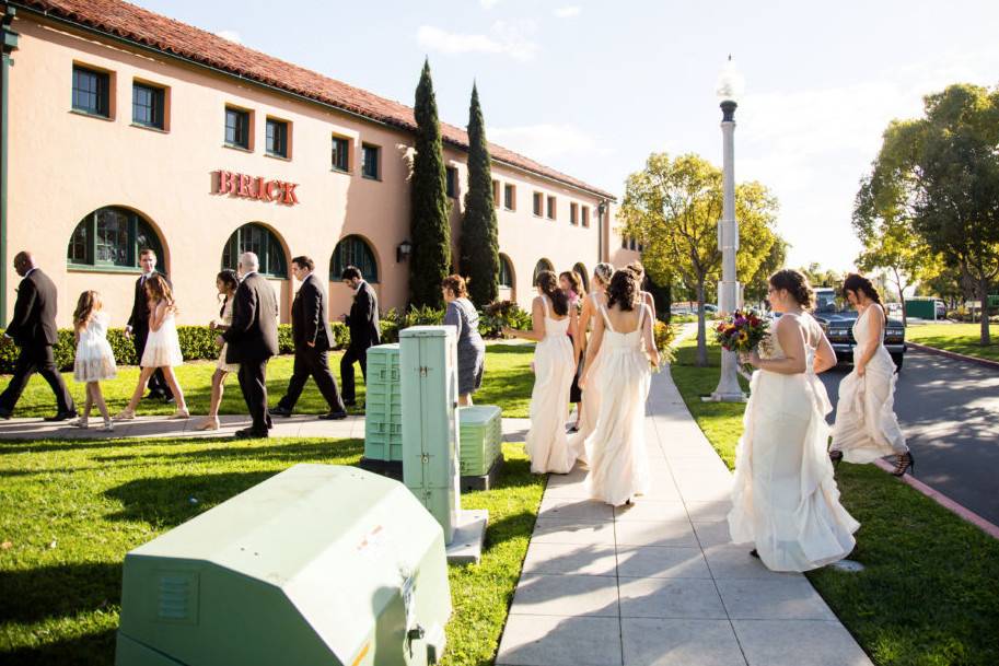 The couple with the bridesmaids and groomsmen