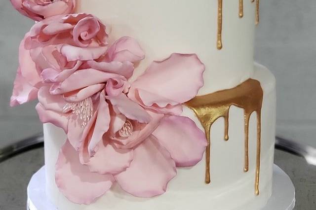 Gold Drip with Sugar Flowers