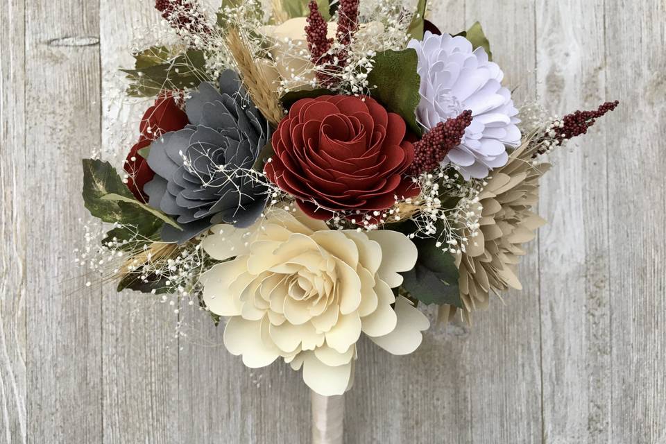 Bridal bouquet with petal text