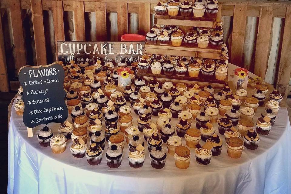 2 Tier square cake with 200 specialty cupcakes