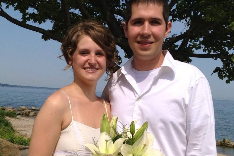 Bride and groom outside the venue