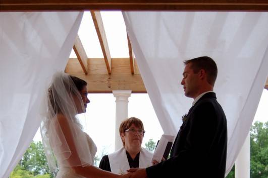 Bride and groom holding hands