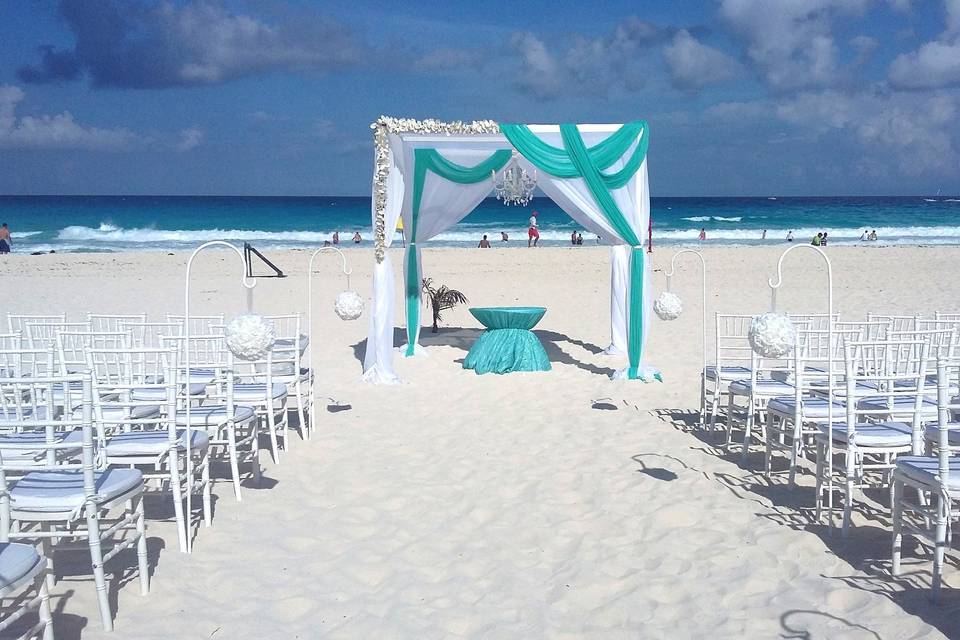 Wedding ceremony setup, beach area
