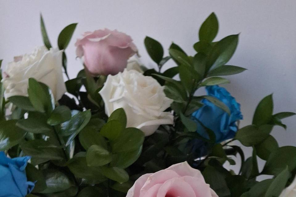 Blue , white and pink