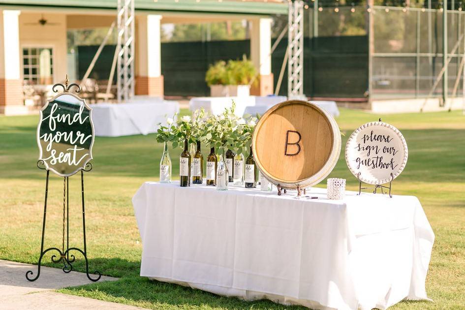 Guests sign on wedding barrel