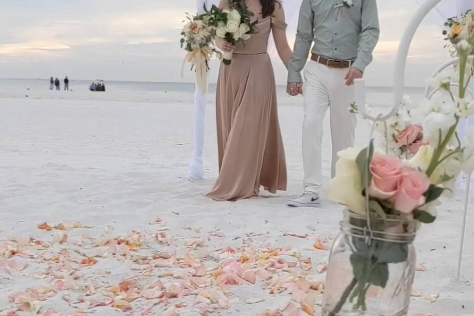 Rose petals on aisle
