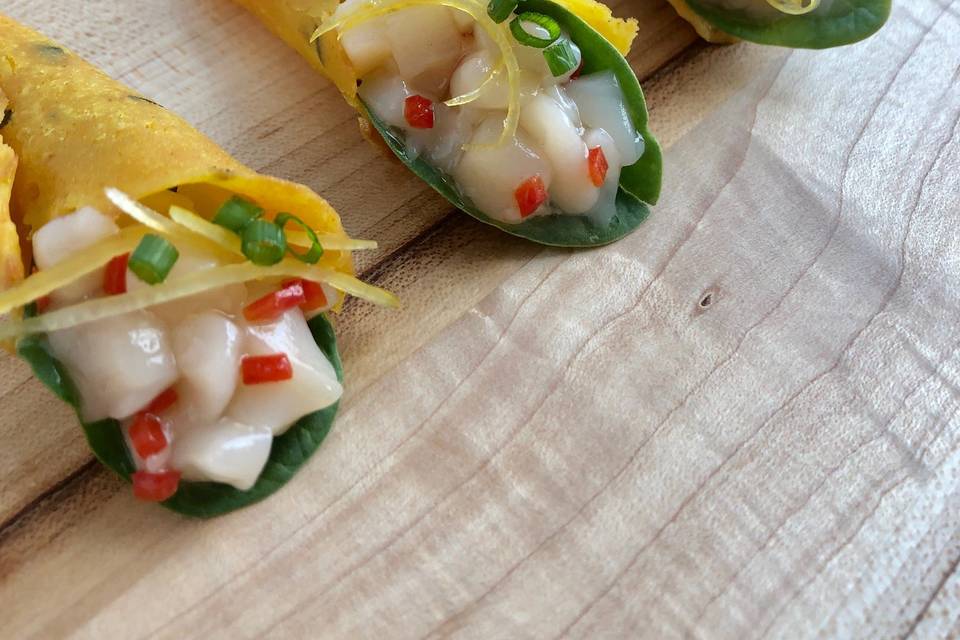 Scallop ceviche cones