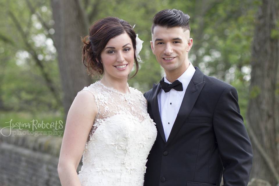 Bridal gown provided by Trousseau Bridal. Men's attire provided by Romanoff's Classic Tuxedo.Irongate Equestrian Center - Inspiration Shoot. Organized by Carmen Hall of Forget Me Knot Photography with  Prema Designs-Wedding and Event Design. Image by Justina Roberts Photography.