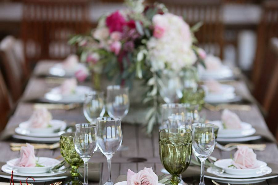 Table setup with centerpiece