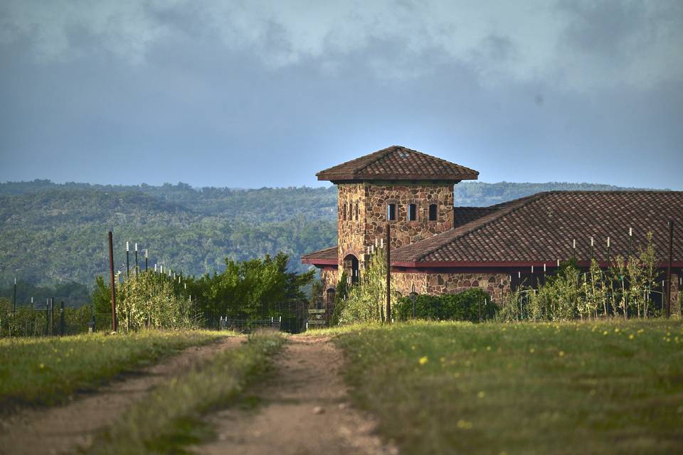 Exterior Shot with Texas Hills