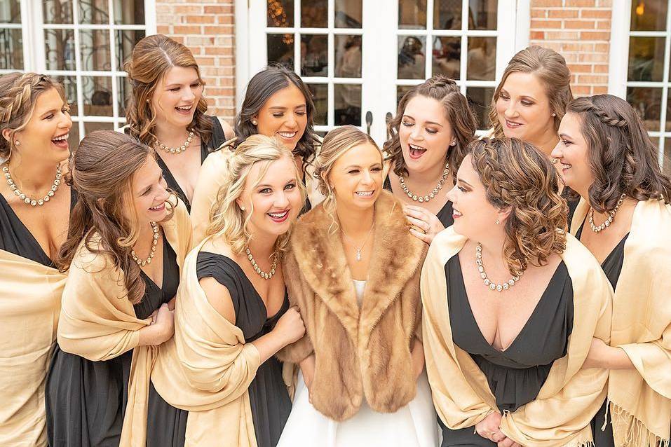 Winter wedding bridal party