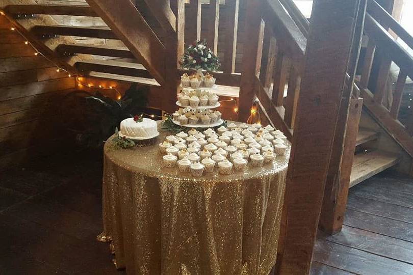 Wedding cake and cupcakes