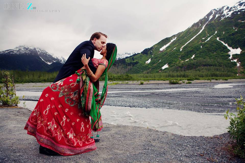 The Resurrection River Valley and Exit Glacier will give you several options for unique wedding photos.