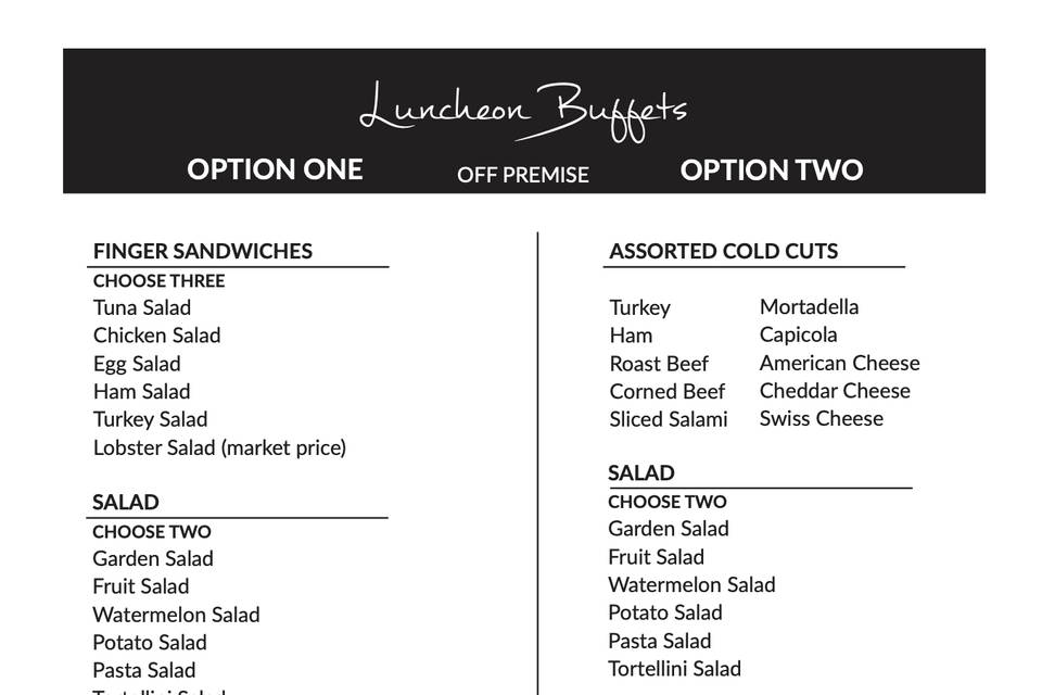 Sandwich Buffet Menus