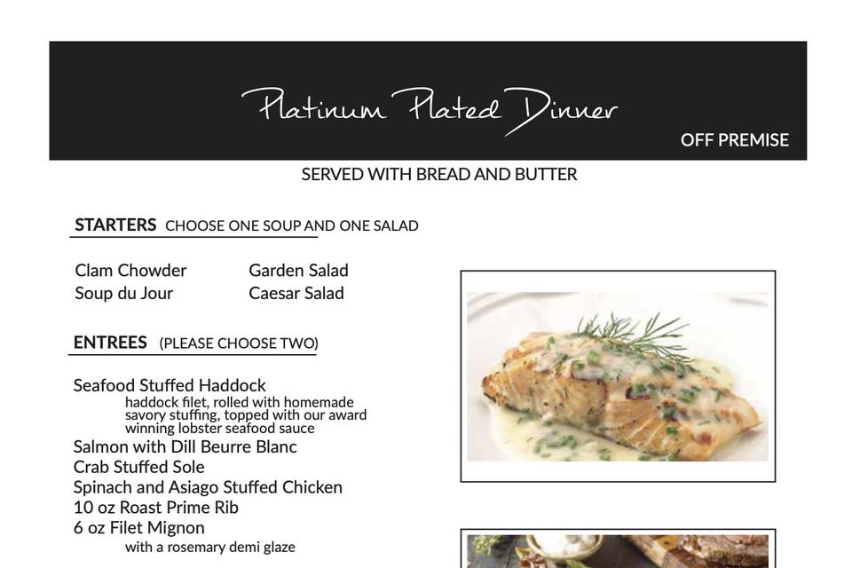 Platinum Plated Menu