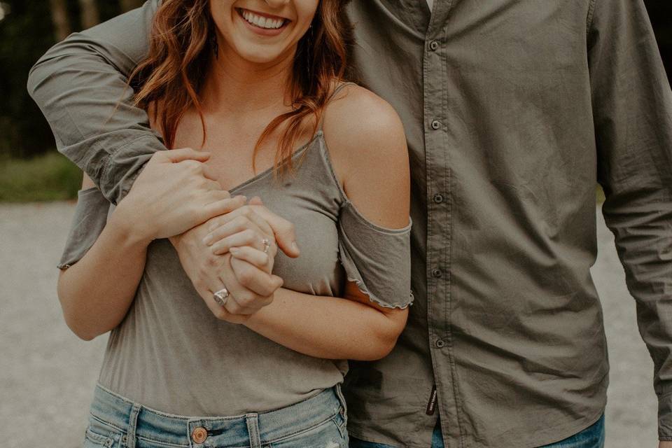 Engaged couple walking together