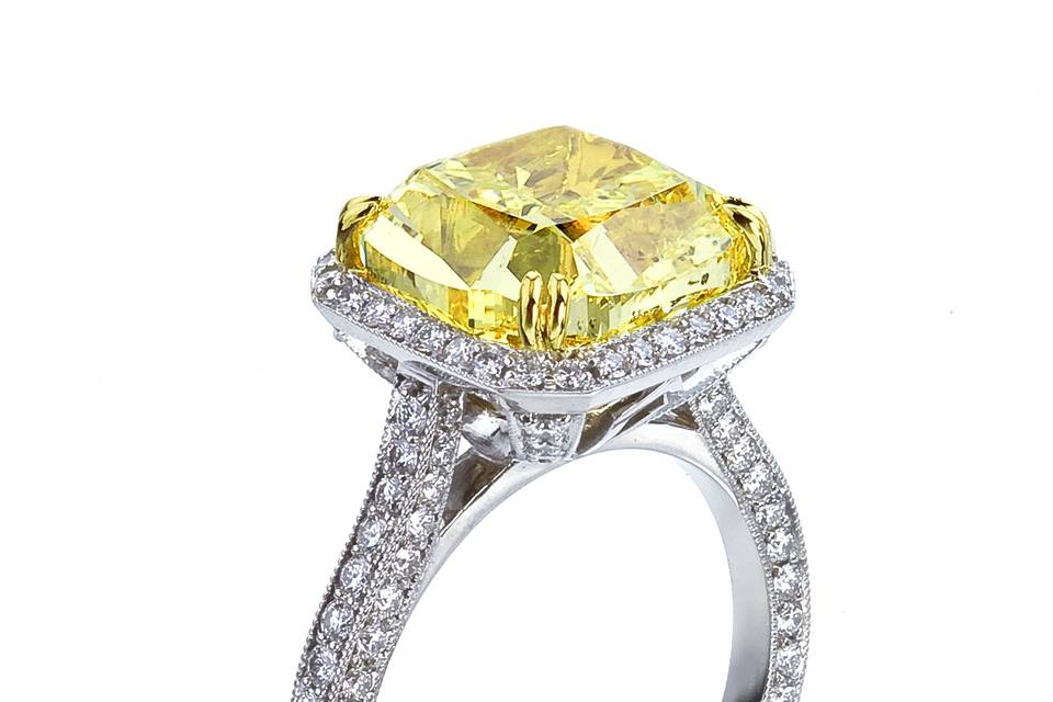 Yellow diamond cut ring