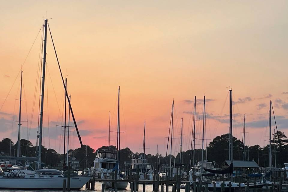 Shoreline sunset wedding