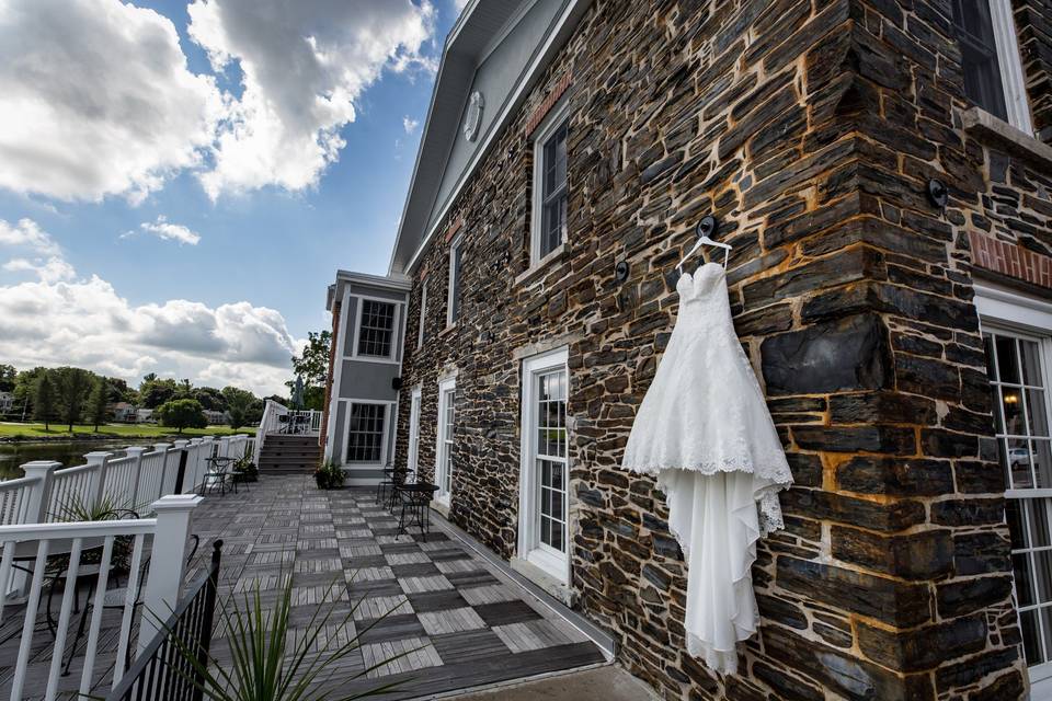 Wedding dress hanging outside