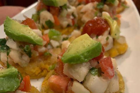 Fish Ceviche on Plantain Chips