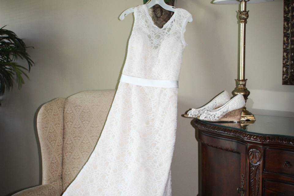 Wedding gown laid out